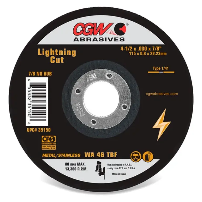 CUT OFF WHEEL, LIGHTNING CUT, 4-1/2" X .030 X 7/8", TYPE 1, 46 GRIT