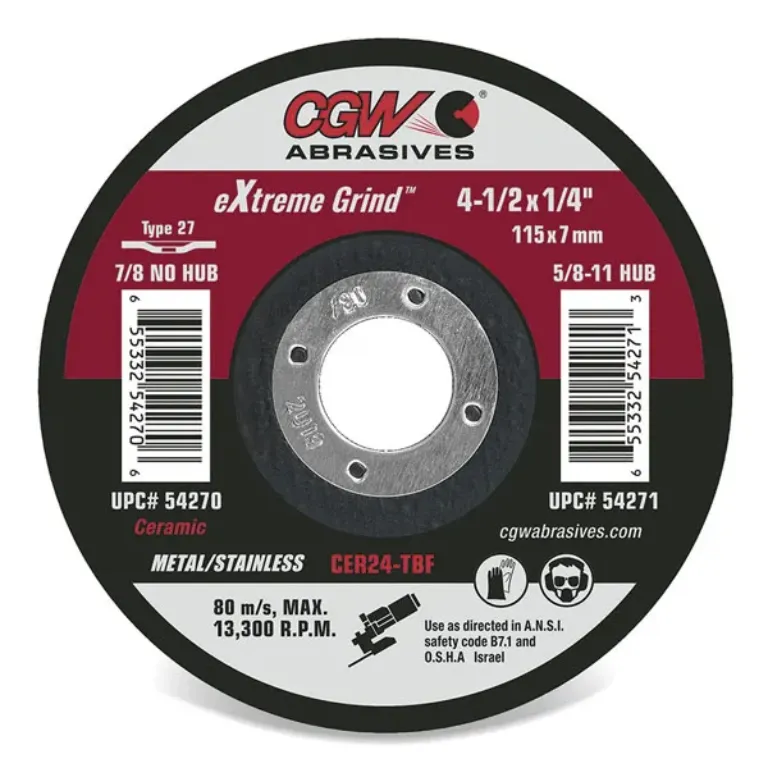 CERAMIC GRIDING WHEEL, 4-1/2" X 1/4" X 7/8", 24 GRIT