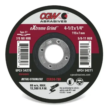 CERAMIC GRINDING WHEEL, 4-1/2" X 1/4" X 5/8"-11, 24 GRIT, 10/PACK