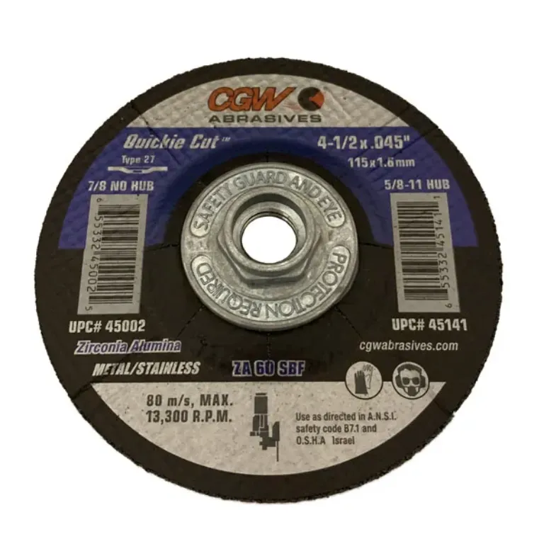 CUTTING WHEEL 4 1/2 X .045 X 5/8"-11 HUB, TYPE 27 ZA60