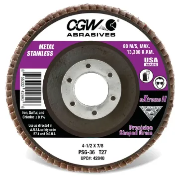 FLAP DISC, EXTREME II, 4-1/2" X 7/8" X 36X , TYPE 27, XL
