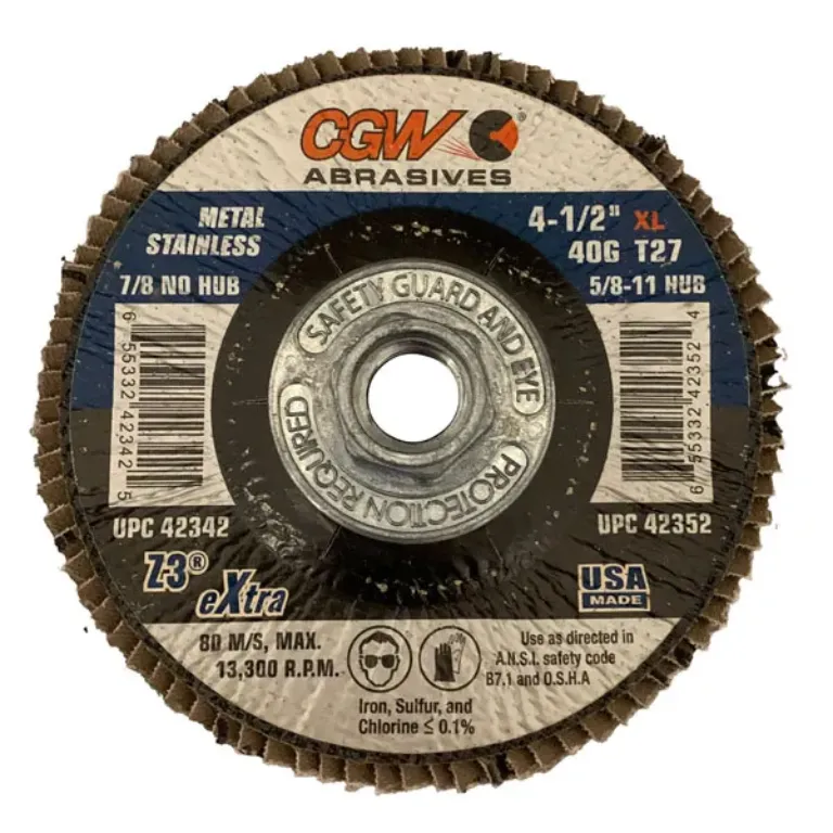 RAM PRO SERIES FLAP DISC - JUMBO W/HUB 4-1/2" D, 5/8"-11 ARB 40 GRIT