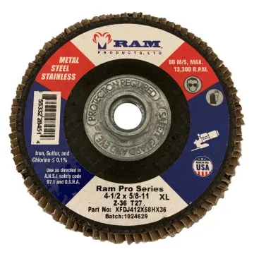 RAM PRO SERIES FLAP DISC - JUMBO 4-1/2" D, 5/8-11" ARB 36 GRIT